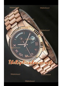 Rolex DayDate Swiss Replica Watch in Pink Gold and Black Dial