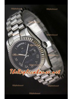 Rolex DayDate Swiss Replica Watch in Black Dial Roman Hour Numerals