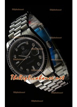 Rolex DayDate Swiss Replica Watch in Black Dial - Diamonds Hour Markers