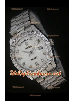 Rolex DayDate Swiss Replica Watch White Printed Dial 