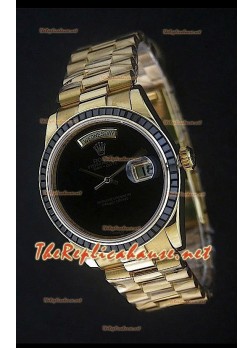 Rolex DayDate Swiss Replica Watch in Yellow Gold and Black Dial