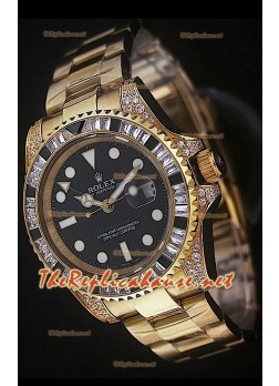 Rolex GMT Masters II Swiss Replica Watch in Yellow Gold with Diamonds