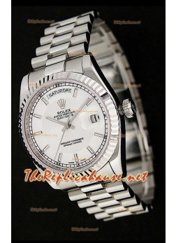 Rolex Day Date Swiss Stainless Steel Watch in Metallic Dial