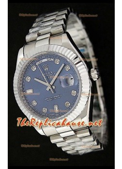Rolex Day Date Swiss Stainless Steel Watch in Dark Blue Dial