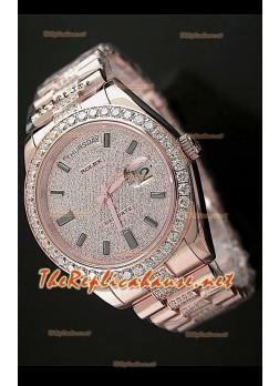 Rolex Day Date II Swiss Watch - 41MM in Rose Gold and Round Diamonds Bezel 