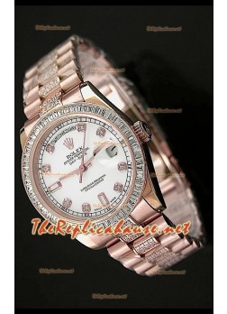Rolex Day Date Swiss Replica Watch - Mid Sized 37MM - Everose White Dial