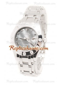 Pearlmaster Datejust Rolex Swiss Wristwatch in Stainless Steel and Pearl Dial - 34MM ROLX-20101313