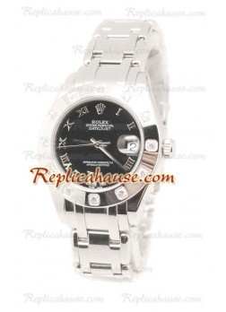 Datejust Rolex Swiss Wristwatch in Stainless Steel and Black Dial - 34MM ROLX-20101317
