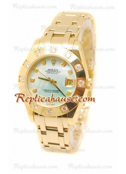 Pearlmaster Datejust Rolex Swiss Wristwatch in Yellow Gold and Pearl Dial - 34MM ROLX-20101319