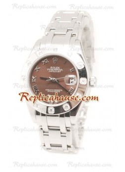 Datejust Rolex Swiss Wristwatch in Stainless Steel and Brown Dial - 34MM ROLX-20101331