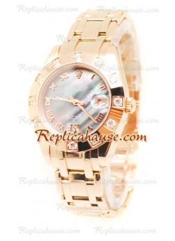 Pearlmaster Datejust Rolex Swiss Wristwatch in Rose Gold and Pearl Dial - 34MM ROLX-20101323