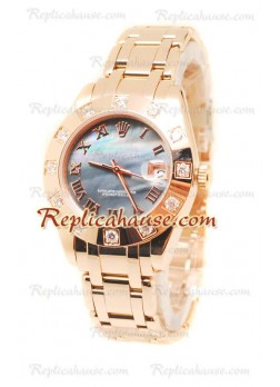 Pearlmaster Datejust Rolex Japanese Wristwatch in Rose Gold and Pearl Dial - 34MM ROLX-20101326