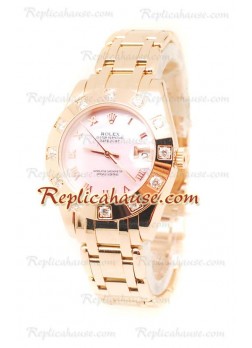 Pearlmaster Datejust Rolex Swiss Wristwatch in Rose Gold and Pink Pearl Dial - 34MM ROLX-20101327
