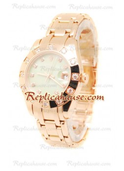 Pearlmaster Datejust Rolex Japanese Wristwatch in Rose Gold and Green Pearl Dial - 34MM ROLX-20101340