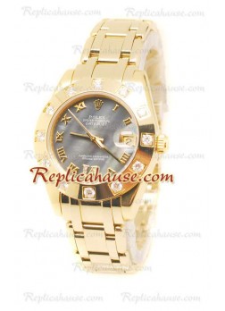Pearlmaster Datejust Rolex Swiss Wristwatch in Yellow Gold and Grey Pearl Dial - 34MM ROLX-20101341