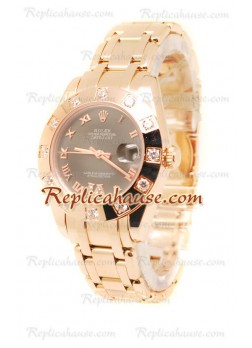 Datejust Rolex Japanese Wristwatch in Rose Gold and Brown Dial - 34MM ROLX-20101344