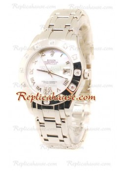 Pearlmaster Datejust Rolex Swiss Wristwatch in Stainless Steel White Pearl Dial - 34MM ROLX-20101355