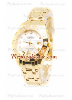 Pearlmaster Datejust Rolex Swiss Wristwatch in Yellow Gold in White Pearl Dial - 34MM ROLX-20101357
