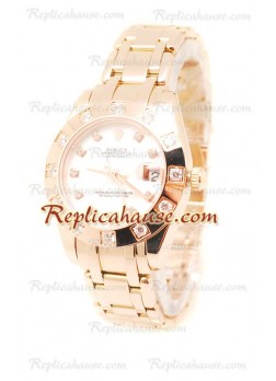 Pearlmaster Datejust Rolex Swiss Wristwatch in Rose Gold in White Pearl Dial - 34MM ROLX-20101359