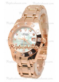 Pearlmaster Datejust Rolex Japanese Wristwatch in Rose Gold in Green Pearl Dial - 34MM ROLX-20101372