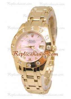 Pearlmaster Datejust Rolex Swiss Wristwatch in Yellow Gold in Pink Pearl Dial - 34MM ROLX-20101375