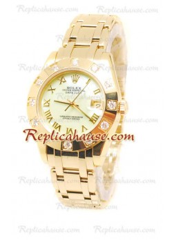 Pearlmaster Datejust Rolex Japanese Wristwatch in Yellow Gold in Green Pearl Dial - 34MM ROLX-20101378
