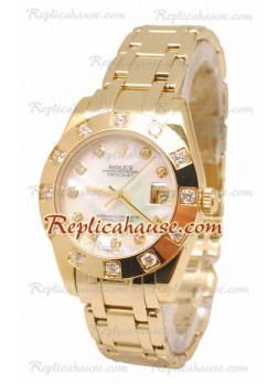 Pearlmaster Datejust Rolex Swiss Wristwatch in Yellow Gold in White Pearl Dial - 34MM ROLX-20101379