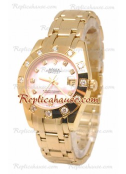 Pearlmaster Datejust Rolex Japanese Wristwatch in Yellow Gold in Pink Pearl Dial - 34MM ROLX-20101382