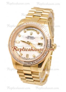 Rolex Day Date II White Dial Gold Swiss Wristwatch Diamonds Bezel in 43MM ROLX-20101387