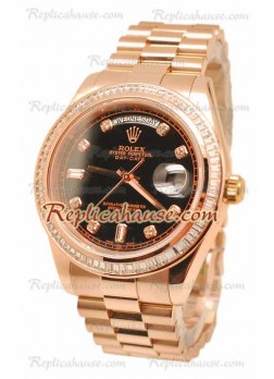Rolex Day Date II Black Dial Rose Gold Swiss Wristwatch Diamonds Bezel in 43MM ROLX-20101389