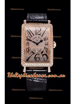 Franck Muller Long Island Color Dreams Pink Gold Swiss Timepiece in Black Strap