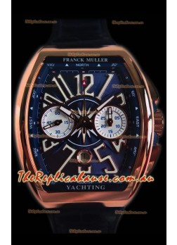 Franck Muller Vanguard Chronograph 18K Pink Gold Blue Dial Swiss Timepiece 