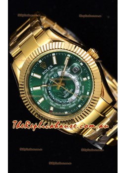 Rolex SkyDweller Swiss Timepiece in 18K Yellow Gold Case - DIW Edition Green Dial 