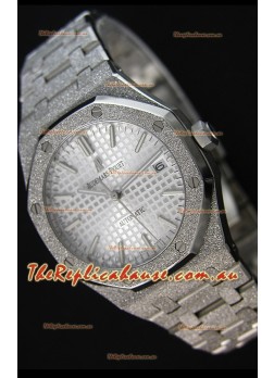 Audemars Piguet Royal Oak Frosted Self-Winding White Gold White Dial 1:1 Mirror Replica Watch 