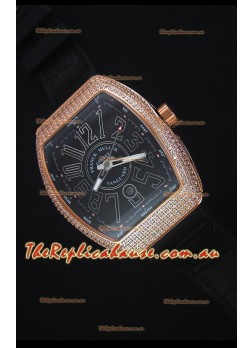 Franck Muller Vanguard Gold Swiss Replica Watch in Black Dial 