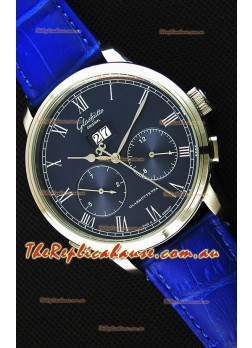 Glashuette Dual Sub Dial Japanese Replica Watch in Blue Dial