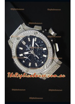 Hublot Big Bang Carbon Dial Diamonds Studded Stainless Steel Swiss Timepiece 