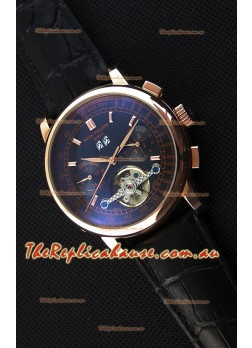 Patek Philippe Japanese Tourbillon Replica Watch in Pink Gold Case Black dial