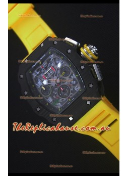 Richard Mille RM011-03 One Piece Black Forged Carbon Case Watch in Yellow Strap