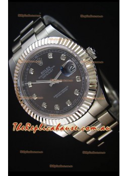 Rolex Datejust II 41MMwith Cal.3136 Movement Swiss Replica Watch in Grey Dial Diamonds Markers