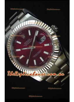 Rolex Datejust II 41MM with Cal.3136 Movement Swiss Replica Watch in Deep Red Dial Stick Markers 