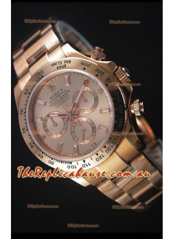 Rolex Daytona Rose Gold Casing with Baguette Diamonds Markers Swiss Replica Watch