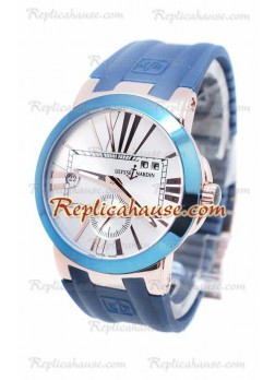 Ulysse Nardin Executive Dual Time Rose Gold Blue Strap Wristwatch ULYS-20101308