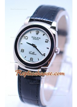 Rolex Cellini Cestello Ladies Swiss Watch Silver Face Blue Strap